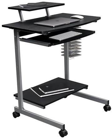 Techni Mobili Rolling Computer Desk Cart w/ Keyboard Tray & Wheels, Black