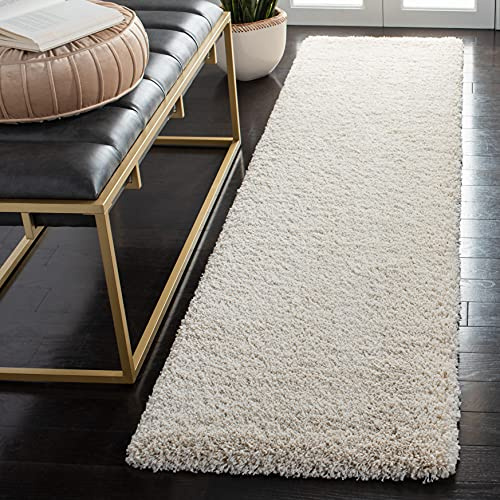SAFAVIEH Milan Shag Collection Runner Rug - 2' x 6', Ivory, Solid Design, Non-Shedding & Easy to Clean, Plush Thick Pile, Ideal for Hallway, Foyer, Bedroom (SG180-1212)
