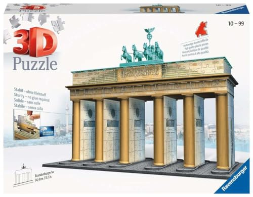 Ravensburger 3D-pussel 12551 Brandenburger Tor – 324 delar – Landmärket i Berlin för pusselfans från 10 år, vit