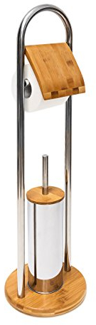 Relaxdays 10019178 WC-Garnitur Bambus und Toilettenpapierhalter, Bürstenhalter inklusive Toilettenbürste aus Kunststoff mit hygienischem Auffangbehälter rostfreier Edelstahl, natur
