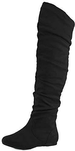 Nature Breeze Women's Stretchy Thigh High Boot,Black,6.5