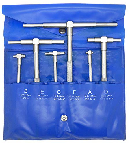 HFS(R) 6 PCS Precision Telescoping Gage Set 5/16'' - 6'' Range T-Bore Hole Gauges w/Pouch