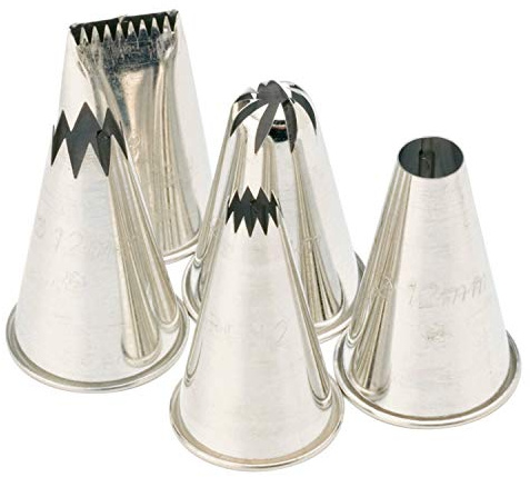 PIAZZA - 5 Beccucci Sac a Poche Riutilizzabili in Acciaio Inox Per Realizzare Decorazioni su Dolci, Torte, Cioccolatini. Bocchette per Pasticceria - 5 Beccucci Fori Misti, Diverse Misure