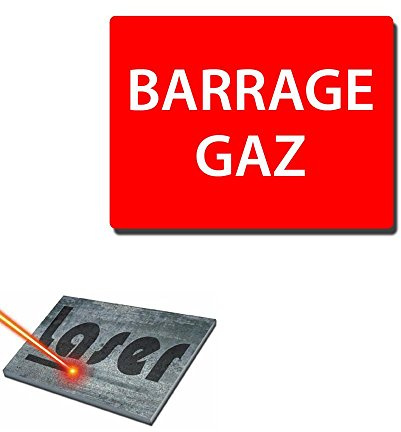Plaque gravée autocollante 20x15cm barrage gaz fond rouge