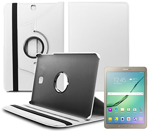Gadget Giant Samsung Galaxy Tab S2 8,0 (SM-T710/SM-T715) soporte caso – Plain color blanco inteligente piel sintética hecha a medida 360 Degree funda giratoria Folio con incorporado sueño y despierto característica con pantalla de cristal templado vidrio