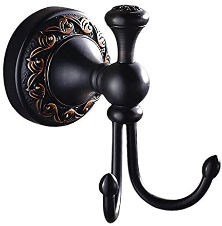 Weare Home Gancho doble para abrigos, sombreros y ropa, de latón negro, aceite, acabado de bronce, estilo retro, antiguo, vintage, accesorios de baño, montaje en pared