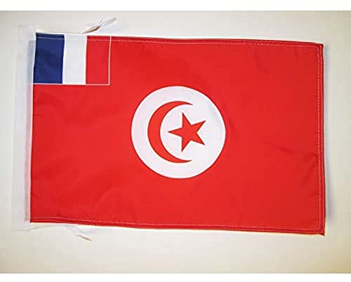 AZ FLAG Drapeau Protectorat français de Tunisie 1881-1956 45x30 cm | Usage intérieur et extérieur Drapeau décoratif de la Tunisie française coutures doubles et bords renforcés avec cordelettes
