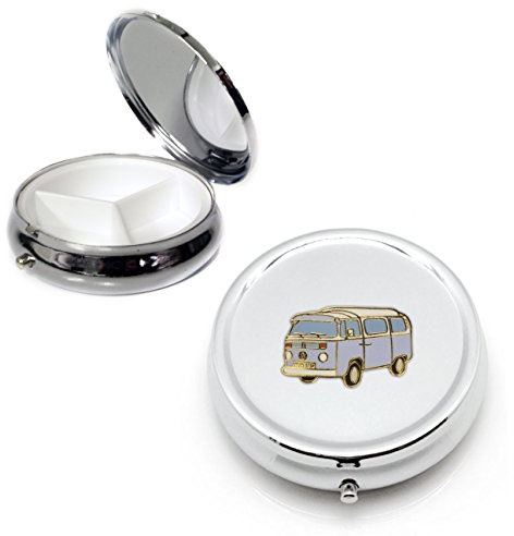 VW Camper Van Silber rund Pillendose