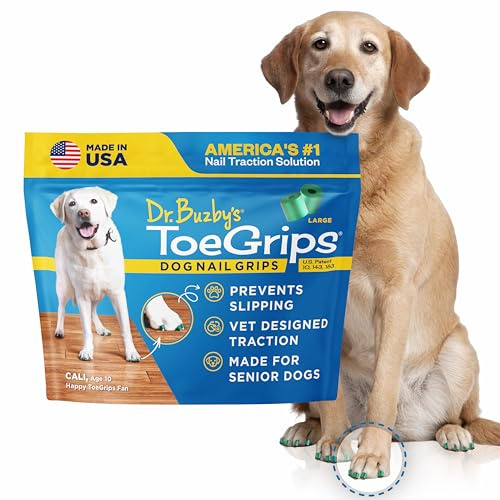 Dr Buzby's Large ToeGrips for Dogs – omedelbar dragkraft på trä/trägolv – halkskydd för seniorhundar – sluta glida direkt – gummiknaglar – 1-pack (20 grepp)