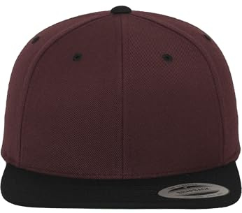 Yupoong Flexfit Unisex Kappe Classic Snapback 2-Tone, zweifarbige blanko Cap mit geradem Schirm, One Size Einheitsgröße für Männer und Frauen, Farbe maroon/blk
