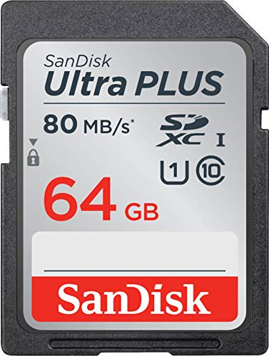 SanDisk Tarjeta Ultra Plus SDXC UHS-I de 64 GB - Velocidad de hasta 80 MB/s