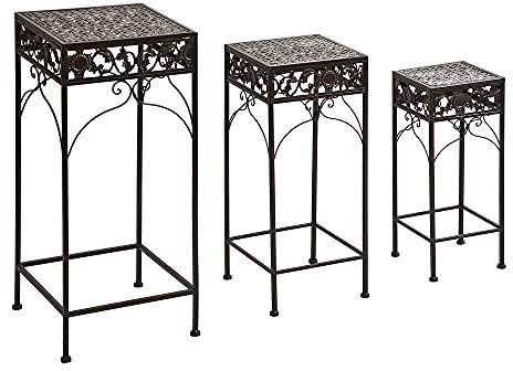Outsunny Set di 3 Pezzi Sgabelli Supporto per Piante Classico in Ferro, MARRONE