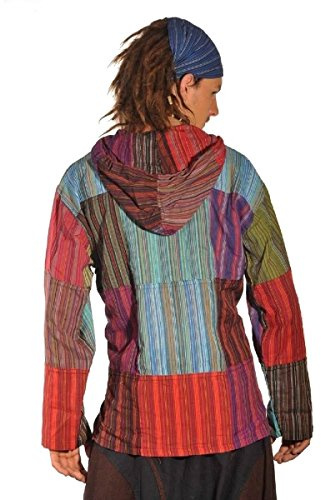 Herr fiskehamn Kurta fritidsskjorta fritidsskjorta skjorta med huva patchwork indisk bomull goa hippie