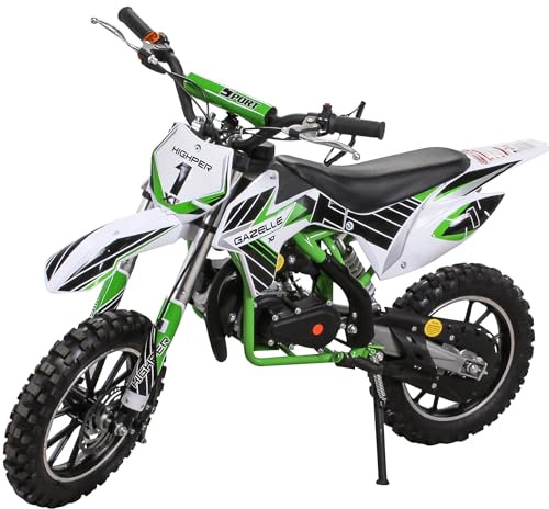 Actionbikes Motors Kinder Crossbike Gazelle | 2-Takt 49 CCM Motor bis 𝟑𝟓 km/h - Motorrad - Pocket Bike - Dirt Bike - Motocross - Pocketbike - Motorsport - Dirtbike - Enduro ab 8 Jahren (Grün)