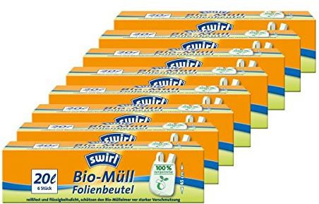 Swirl Bio-Müll Folien-Beutel 20l mit Tragegriff 6stk./Rolle (8er Pack)