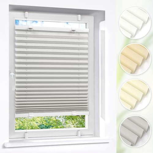 Victoria M. Easyfix Plissee Faltrollo ohne Bohren Plisseeanlage Klemmfix mit Klemmträger für Fenster und Türen, Größe: 90 x 200 cm, Farbe: Grau