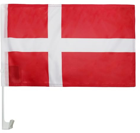 AZ FLAG Autofahne Dänemark 45x30 cm Dänische Mesh-Polyester Saugnapf | Für außen Autoflagge Danmark genähte wetterfeste Ausführung mit Kunststoffstab