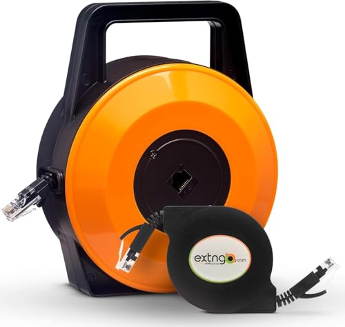 EXTNGO Utdragbar Ethernetkabel 15 m, Platt Cat6, 1 Gbps, Rj45 Hane Hona | Portabel Internetförlängning, Snabb Installation, Platt Och Upprullbar, För Tillfälliga Uppkopplingar, Utp