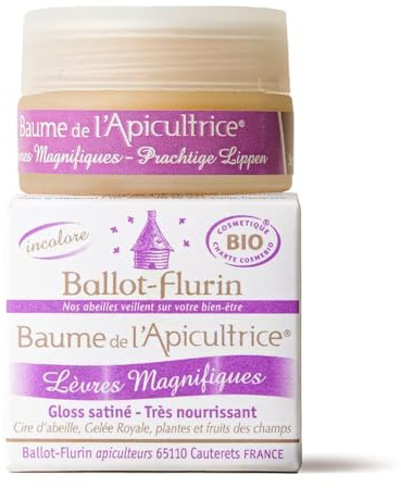 Ballot-Flurin - Baume de l'Apicultrice Lèvres Magnifiques - Embellit, nourrit, tonifie et régénère - Certfié COSMEBIO - Pot en verre - Fabriqué en france - 15 ml