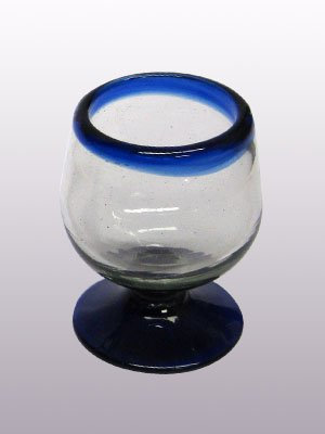 Mexican Blown Glass Cognac Glasses Cobalt Blue Rim (Set of 6)