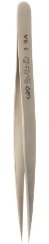 Hakko CHP 3-SA Stainless Steel Non-Magnetic Precision Tweezers with Very Fine Point Tips for Microelectronics Applications, 4-3/4 Length