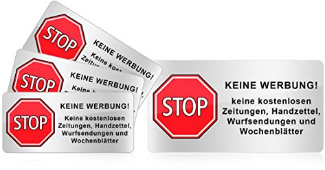 haggiy Briefkasten Aufkleber 'Stop Werbung' (4-teilig) | 3 Jahre UV-Garantie, Wetter & Schmutz beständig, aus Folie