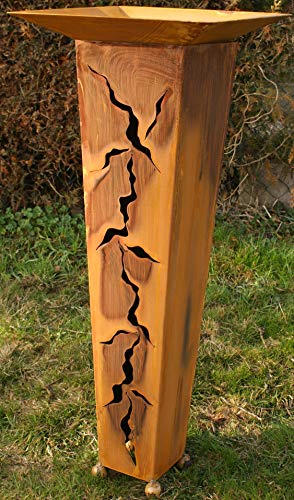 Gartendekoshop24 - Gartendeko Metall, Rost, Dekoschale, Rostsäule 100 cm, konisch. Säule für draußen, mit Schale zum Dekorieren. Handgefertigte Gartensäule aus Edelsrost, Outdoor, wetterfest.