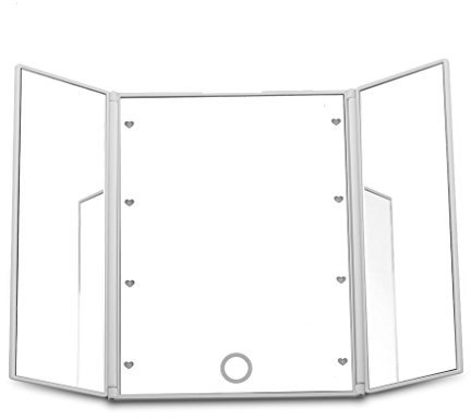 Dproptel Unique Tri-Fold Cosmetic Makeup Mirror Travel Compact Pocket Make Up Mirror with 8 LED Lights Battery Included - White