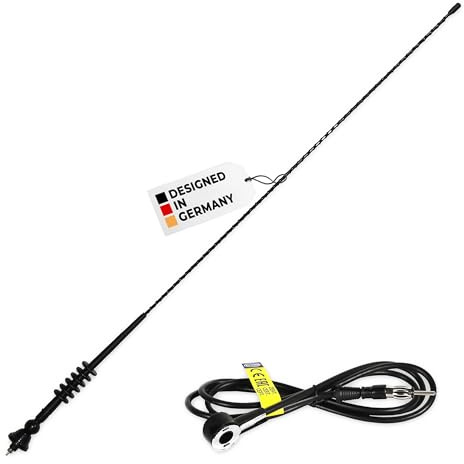 alca® Dachantenne aus Fiberglas 80 cm mit DIN-Stecker für AM/FM Autoradio | Bis 180° schwenkbarer Gelenkfuß, M5-Gewinde, 1,3 m Radiokabel, 75 Ohm Impedanz, 12 V Eingangsspannung, Schwarze Ausführung