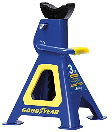 GOODYEAR 75519 Premium Unterstellbock, 3 Tonnen Tragkraft, höhenverstellbar von 280 mm bis 420 mm, mit Sicherheits-Splint, blauer Schutzlack