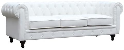 Habitat et Jardin Divano fisso Chesterfield Aliza - 208 x 82 x 70 cm - 3 posti- Bianco