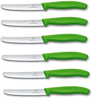 Victorinox 6 Stück Tafelmesser - Tomatenmesser Swiss Classic mit Wellenschliff - Swiss Made - Grün