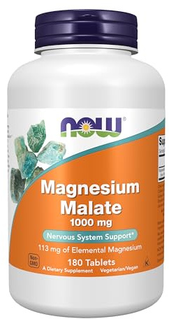 NOW Foods Supplements, Magnesium Malate 1000 mg, Energy Production*, Nervous System Support*, 180 Tablets