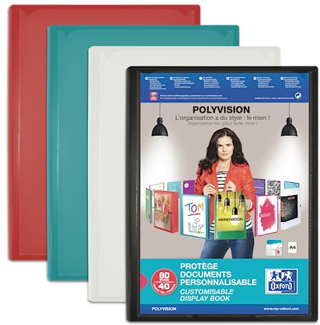 OXFORD Porte Vue Polyvision A4 120 vues / 60 pochettes Couverture Polypro Opaque Couleur Aléatoire