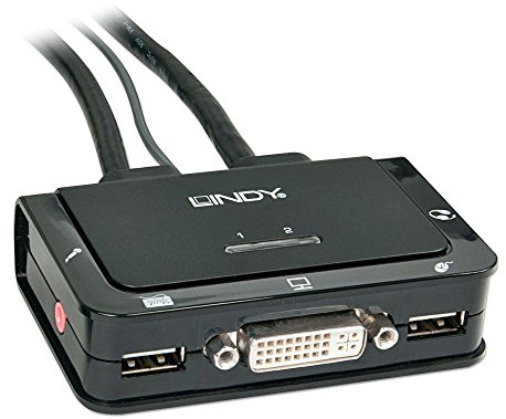 Lindy 42341 DVI KVM Switch Compact USB 2.0 Audio 2 Port schwarz