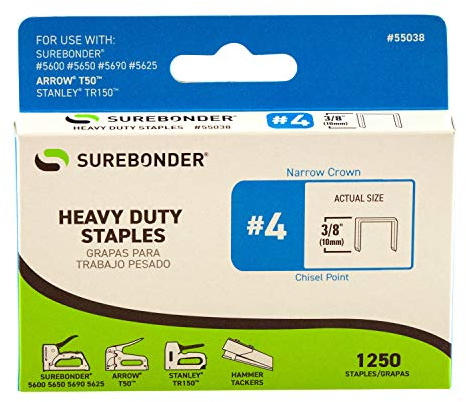 Surebonder 55038 Strapazierfähige Heftklammern, 0,95 cm Länge, Pfeil T50, 1250 Stück