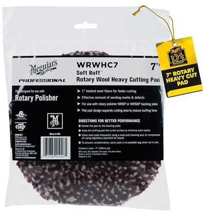 Meguiar's 7 Soft Buff Rotary Heavy Cutting Wool Pad WRWHC7 - Professional Heavy Cutting Pad for Premium Car Detailing, Car Buffing Pad for Use with a Rotary Buffer and Heavy Compound