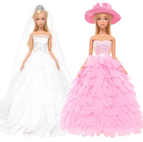 White Wedding Dress with Veil and Princess Gown with Hat for 11.5 Inch Doll