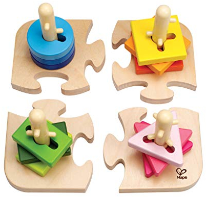 Hape Kreatives Steckpuzzle | Holz Stapelspiel für Kleinkinder, Stapelspiel mit verschiedenen Formen, Feste Stäbe und helle Farben, Montessori Lernspielzeug, ab 18 Monaten