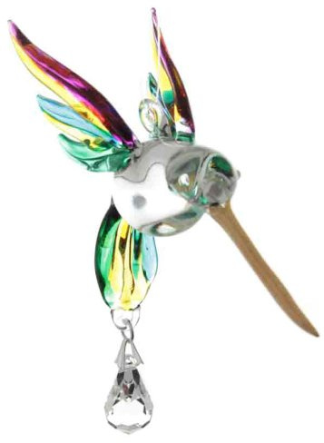 Handmade Fantasy Glass Hummingbird Suncatcher Gift Yellow & Pink