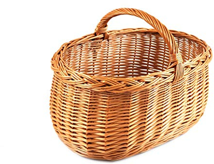 MyBer® Einkaufskorb Weidenkorb Korb Stabiler Tragekorb aus Weide geflochten braun groß 50/32/22cm (31 mit Henkel K1-004-G