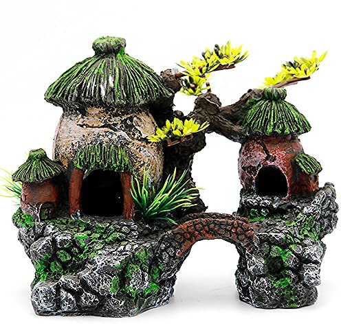 IBWell Classical Lifelike Chinese Landscape Resin Aquarium Castle Decorations Fish Tank Ornaments (House)
