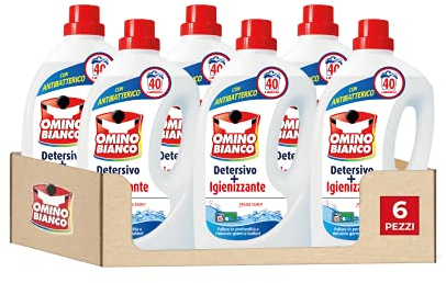 Omino Bianco - Detergente para lavadora, higienizante líquido, higieniza las prendas y elimina los gérmenes y bacterias, formato conveniente, 240 lavados, 2000 ml x 6 paquetes