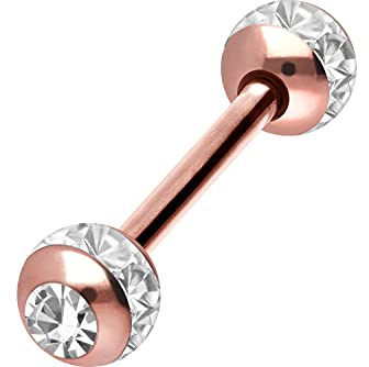 PIERCINGLINE Chirurgenstahl Barbell | EPOXYRING KUGELN + KRISTALLE | Piercing Stab Brust Zunge | Farb- & Größenauswahl