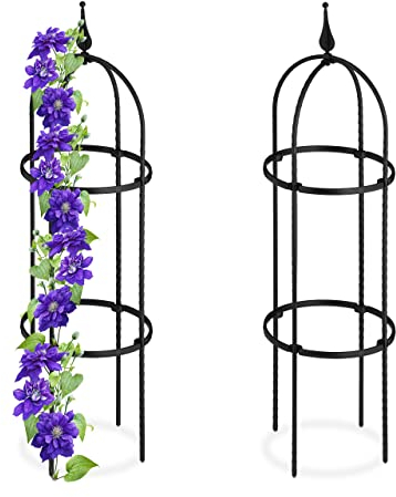 Relaxdays Rankhilfe Obelisk, 2er Set, 85 cm hoch, Ranksäule für Kletterpflanzen, Metall, freistehend, Rosenturm, schwarz