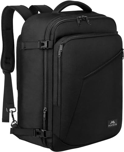 MATEIN 40L Reiserucksack Handgepäck Flugzeug, Erweiterbar 50x35x20cm Herren Cabin Bag Leichtgewicht Reise Rucksack Damen Schulrucksack Carry On Travel Backpack für Business, Arbeit, Schwarz