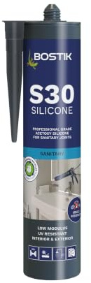 BOSTIK Pro-Sealant S30 Sanitary Acetoxy Silicone Sealant, For Kitchen and Bathrooms, Waterproof, Colour: Grey, 310ml
