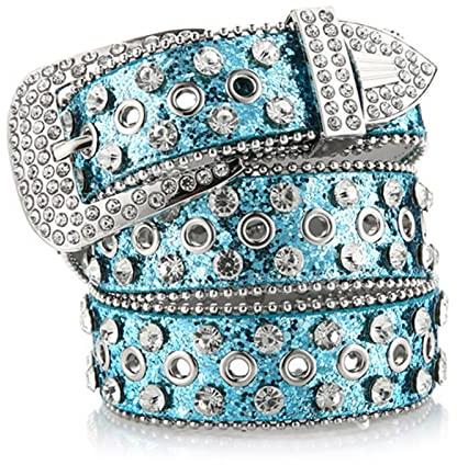 Goth Strass-Frauengürtel PU-Lederriemen Strass-Gürtel für Cowgirl Y2K-Mädchen-Mode und Herren, blau, Einheitsgröße