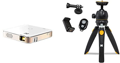 KODAK Luma 150 Pocket Projector, Portable Movie Projector w/Built-In Speaker for Home and Office Produces Images & PhotoGear Mini Adjustable Tripod with Remote