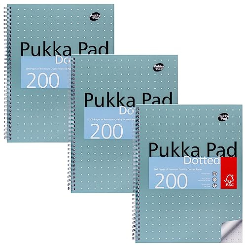 Pukka Pad A4 Dotted Metallic Jotta Book - Ideal für Graphing und Journaling - 29.7 x 23cm, Spiral-Notizbuch mit 80GSM Papier, 4-Loch gestanzte Ränder und perforierte Kanten, 200 Seiten, 3er-Pack, Gray